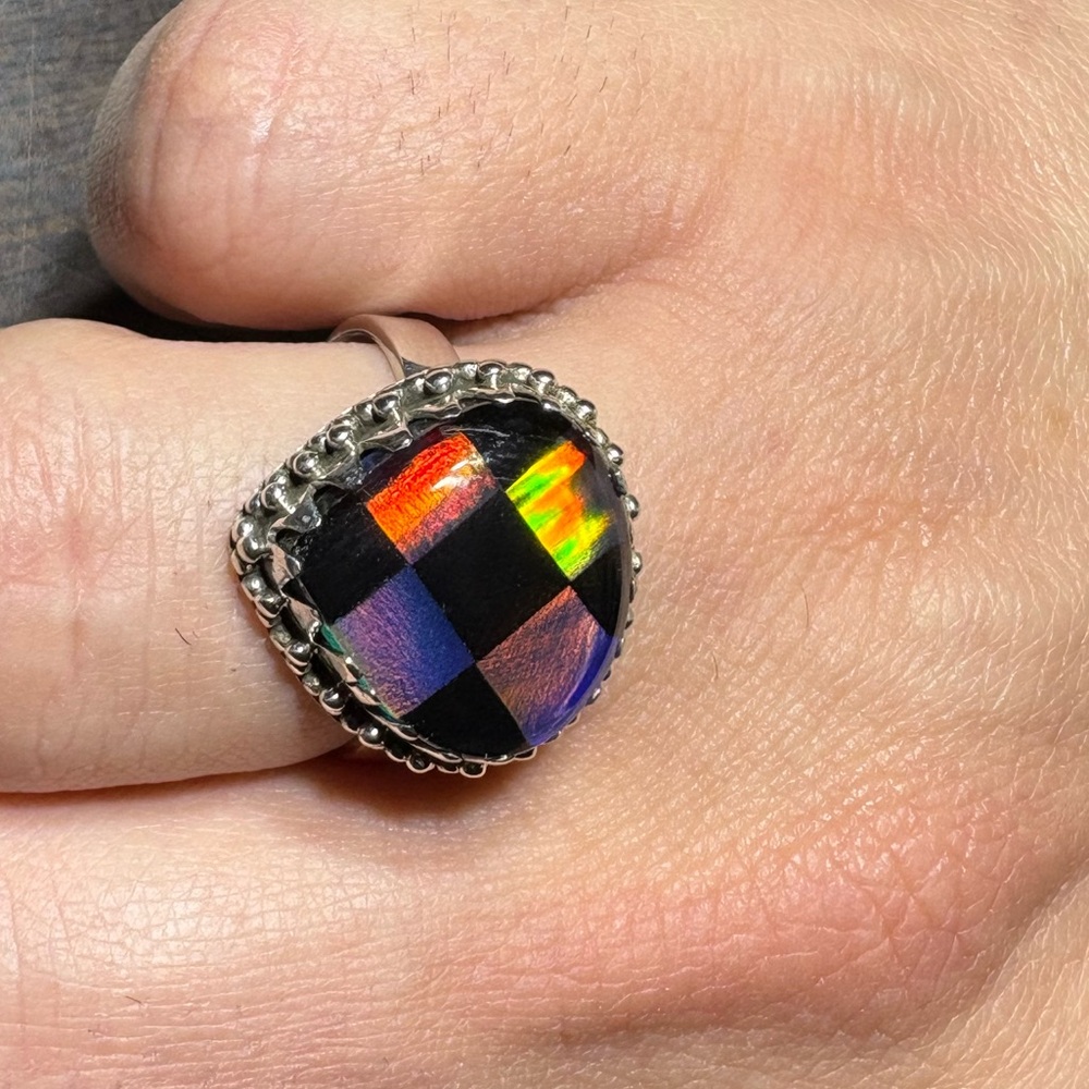Aurora Opal Checkered Ring - image 2